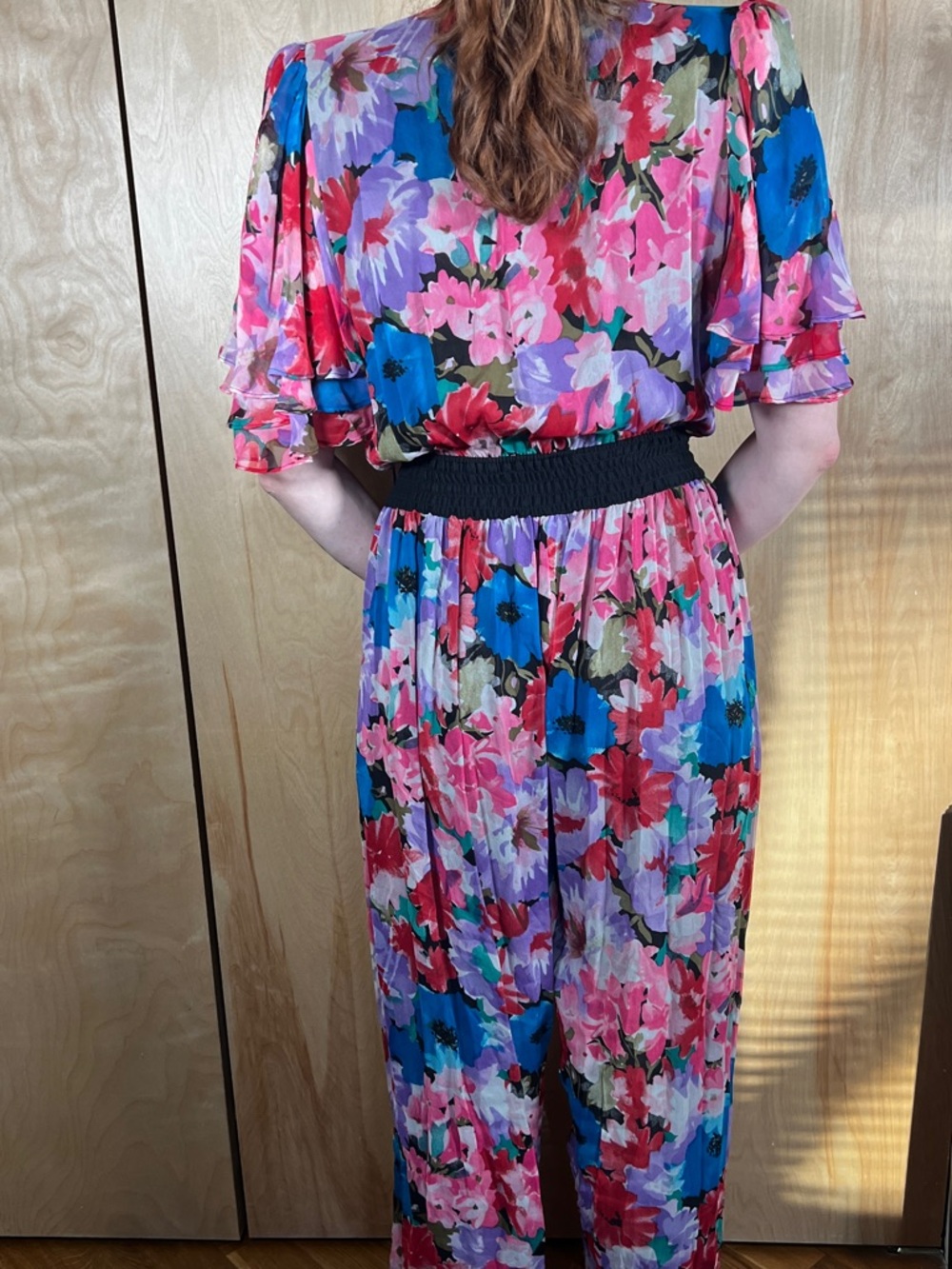 Diane Freis 100% Silk Floral V-Neck Wide-Leg Jumpsuit in Multicolor - Picture 2 of 7